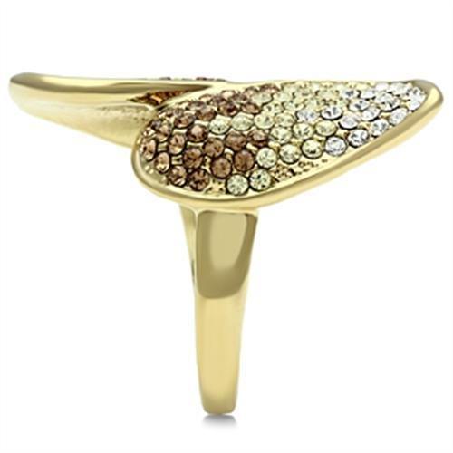 GL304 - IP Gold(Ion Plating) Brass Ring with Top Grade Crystal in Multi Color-3