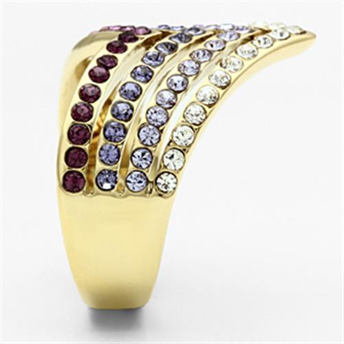 GL305 - IP Gold(Ion Plating) Brass Ring with Top Grade Crystal in Multi Color-3