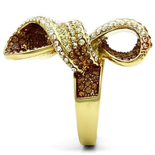 GL307 - IP Gold(Ion Plating) Brass Ring with Top Grade Crystal in Multi Color-3