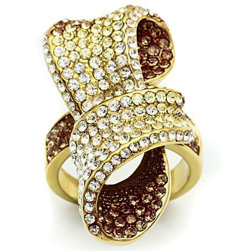 GL307 - IP Gold(Ion Plating) Brass Ring with Top Grade Crystal in Multi Color-0