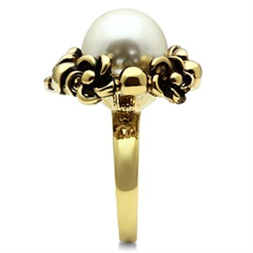 GL308 - IP Gold(Ion Plating) Brass Ring with Synthetic Pearl in White-3