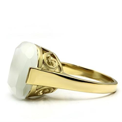 GL309 - IP Gold(Ion Plating) Brass Ring with Synthetic Cat Eye in White-3