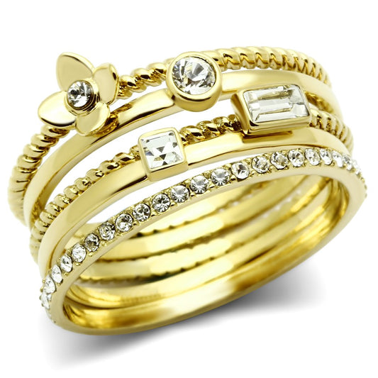 GL322 - IP Gold(Ion Plating) Brass Ring with Top Grade Crystal in Clear-0