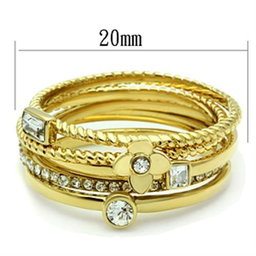 GL322 - IP Gold(Ion Plating) Brass Ring with Top Grade Crystal in Clear-1