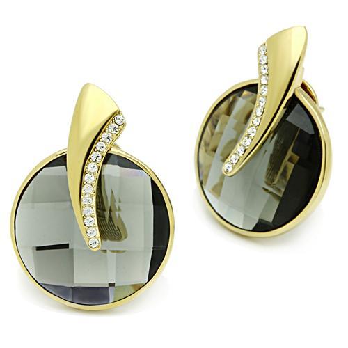 GL343 - IP Gold(Ion Plating) Brass Earrings with Synthetic Synthetic Glass in Black Diamond-0