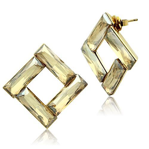 GL344 - IP Gold(Ion Plating) Brass Earrings with Top Grade Crystal in Topaz-0