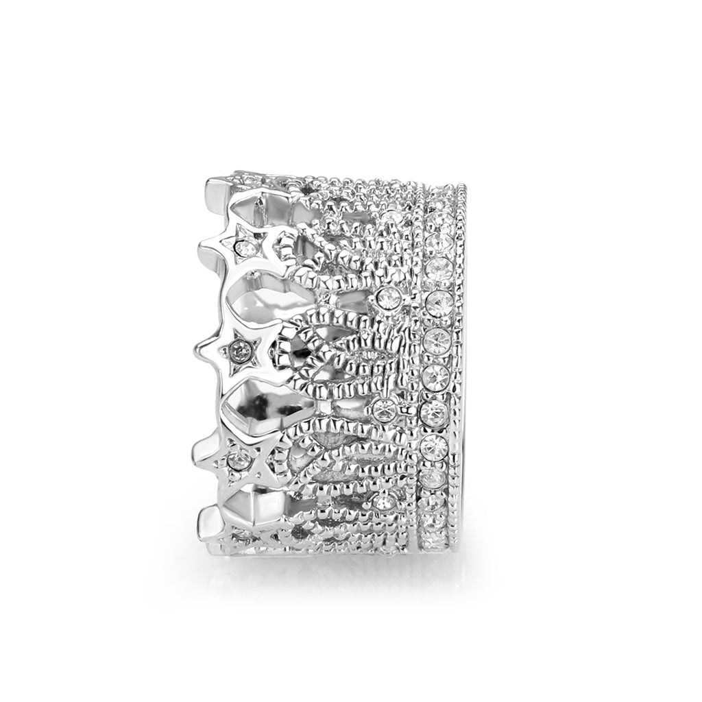 J6585 - Brass Ring Synthetic Glass Clear Rhodium Plated-3