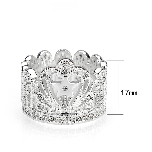 J7621 - Brass Ring Synthetic Glass Clear Rhodium Plated-1