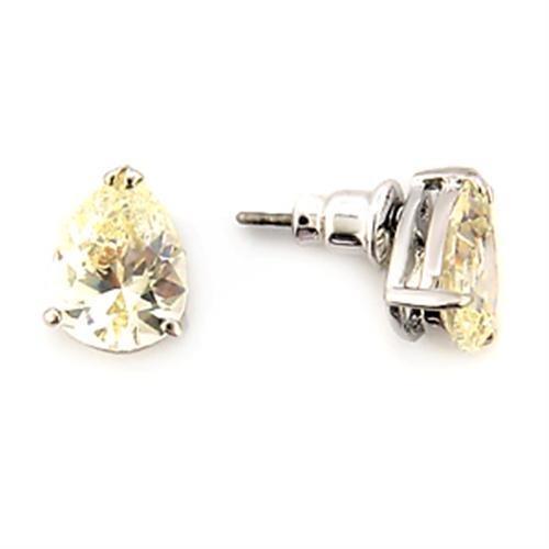 LO052 - Rhodium Brass Earrings with AAA Grade CZ in Citrine Yellow-0