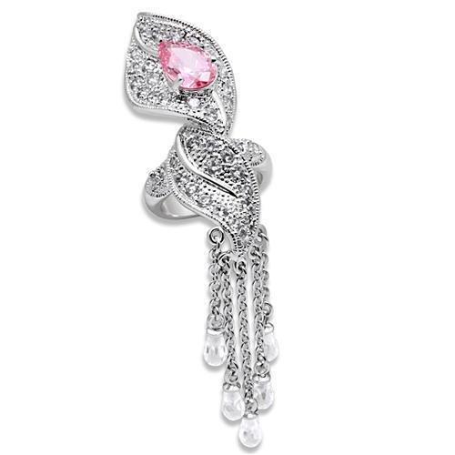 LO1010 - Rhodium Brass Ring with AAA Grade CZ in Rose-0