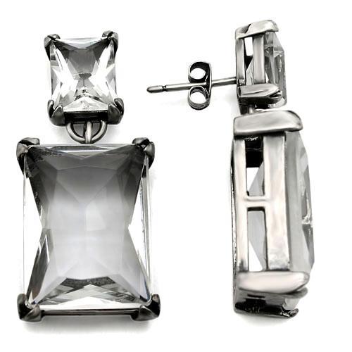 LO1139 - Antique Silver Brass Earrings with AAA Grade CZ in Clear-0