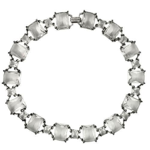 LO1140 - Antique Silver Brass Necklace with Synthetic Synthetic Glass in Clear-0