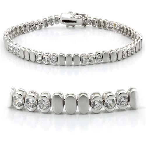 LO1159 - Matte Rhodium & Rhodium Brass Bracelet with AAA Grade CZ in Clear-0