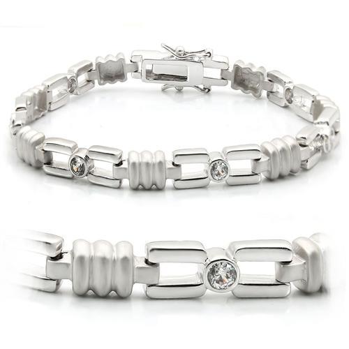 LO1162 - Matte Rhodium & Rhodium Brass Bracelet with AAA Grade CZ in Clear-0