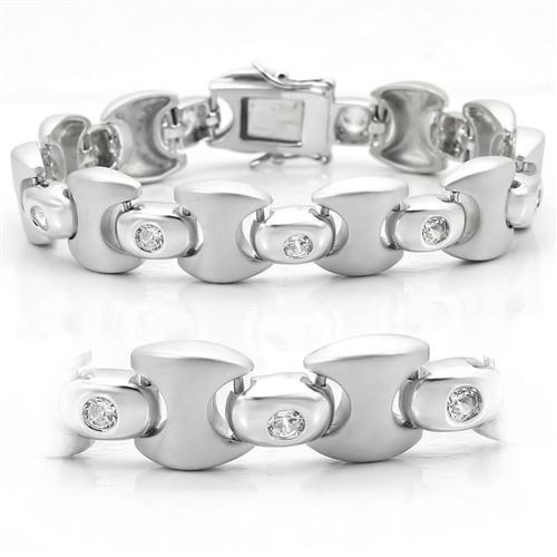 LO1166 - Matte Rhodium & Rhodium Brass Bracelet with AAA Grade CZ in Clear-0