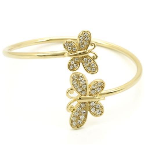 LO1177 - Gold Brass Bangle with Top Grade Crystal in Clear-0