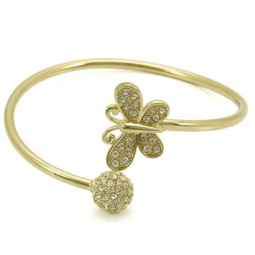 LO1179 - Gold Brass Bangle with Top Grade Crystal in Clear-0