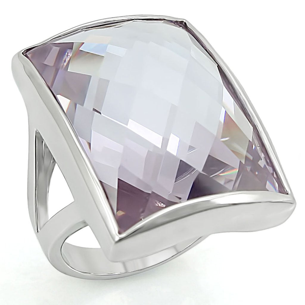 LO1252 - Rhodium Brass Ring with AAA Grade CZ in Light Amethyst-0