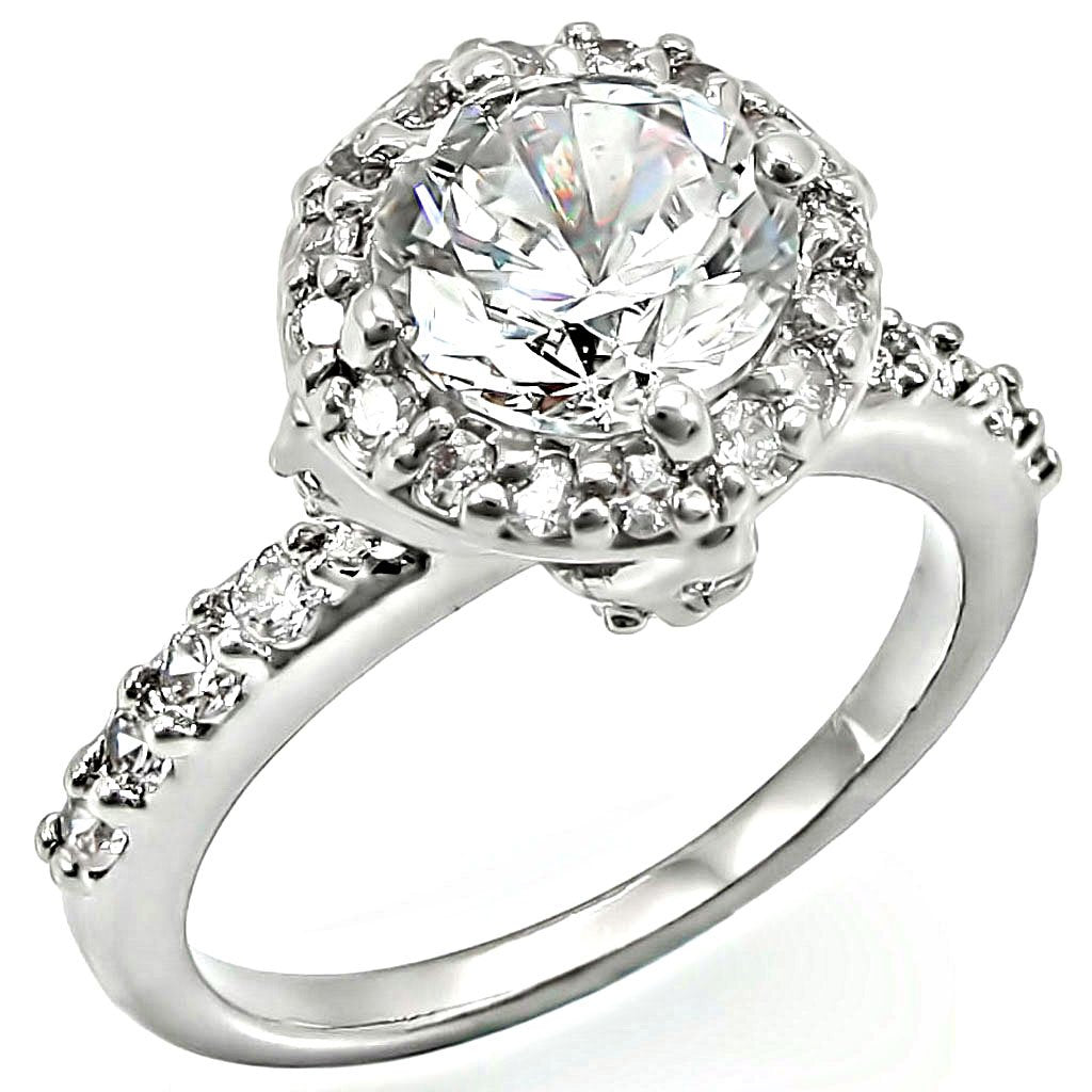 LO1254 - Rhodium Brass Ring with AAA Grade CZ in Clear-0