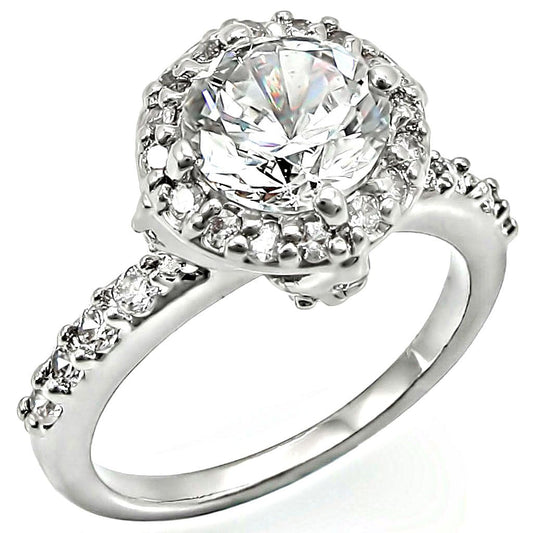 LO1254 - Rhodium Brass Ring with AAA Grade CZ in Clear-0