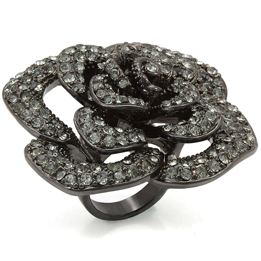 LO1266 - Ruthenium Brass Ring with Top Grade Crystal in Black Diamond-0