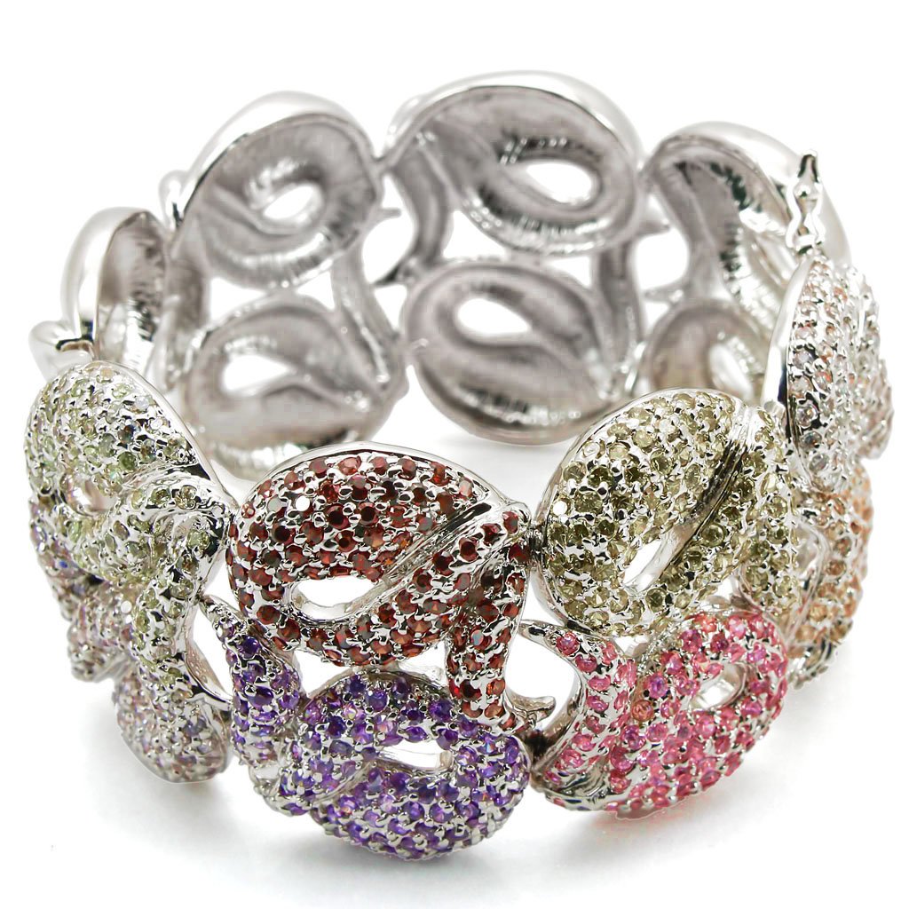 LO1278 - Rhodium Brass Bangle with AAA Grade CZ in Multi Color-0