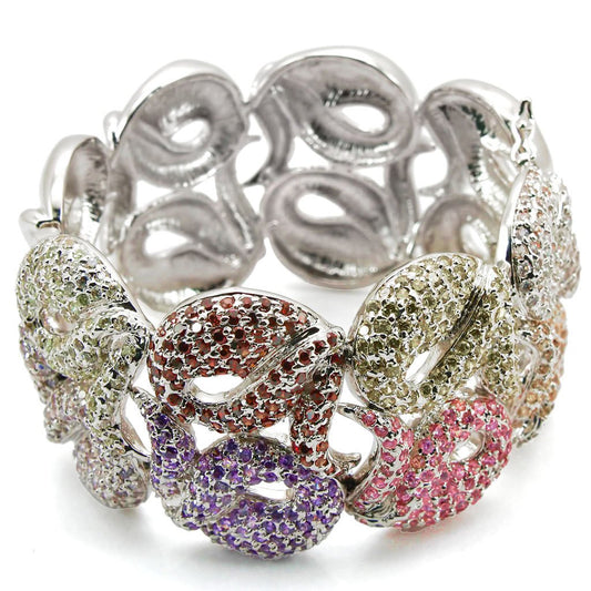 LO1278 - Rhodium Brass Bangle with AAA Grade CZ in Multi Color-0