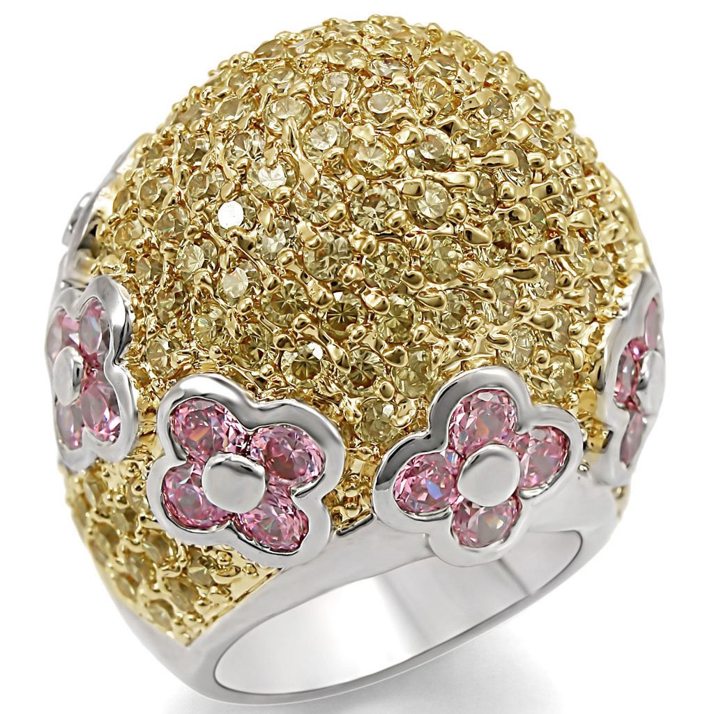 LO1338 - Reverse Two-Tone Brass Ring with AAA Grade CZ in Rose-0