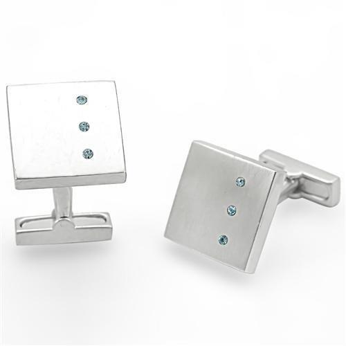 LO1382 - Rhodium Brass Cufflink with Top Grade Crystal in Sea Blue-0