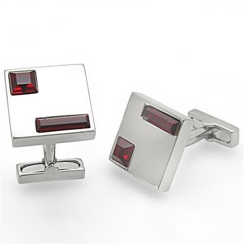 LO1385 - Rhodium Brass Cufflink with Top Grade Crystal in Siam-0