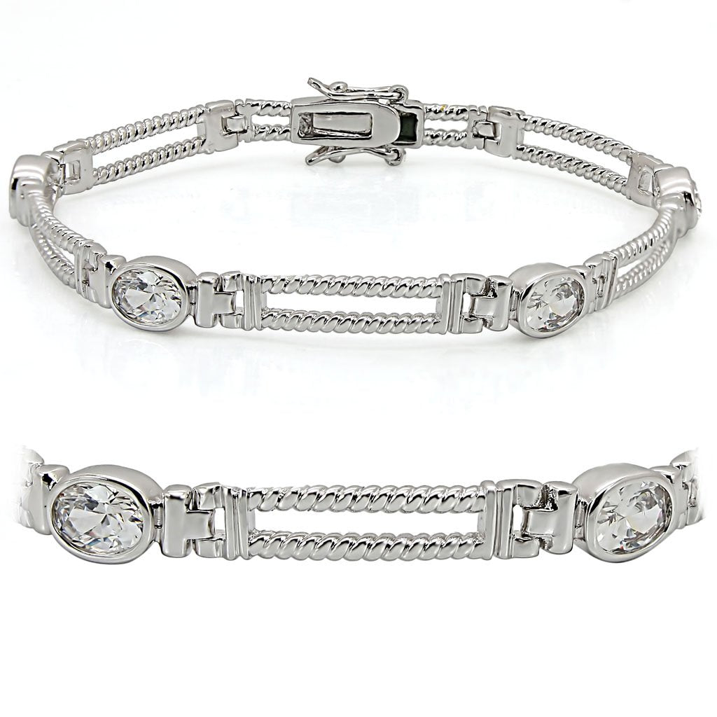 LO1393 - Rhodium Brass Bracelet with AAA Grade CZ in Clear-0