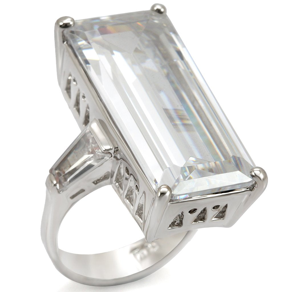 LO1429 - Rhodium Brass Ring with AAA Grade CZ in Clear-0