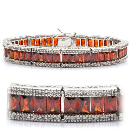 LO1458 - Rhodium Brass Bracelet with AAA Grade CZ in Garnet-0