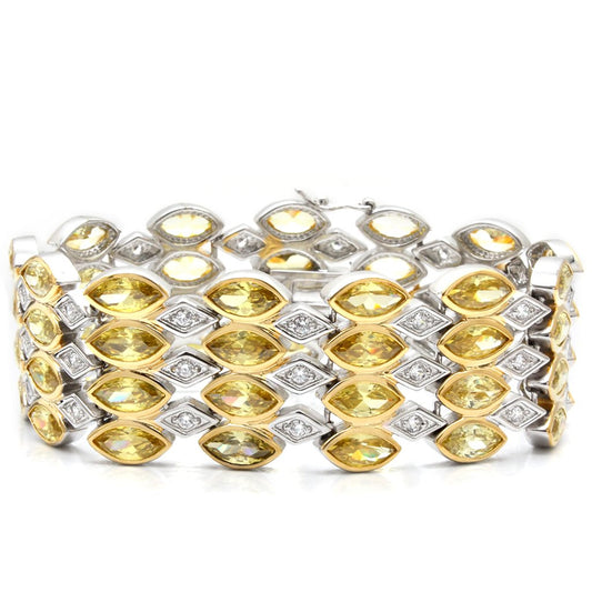 LO1459 - Gold+Rhodium Brass Bracelet with AAA Grade CZ in Topaz-0