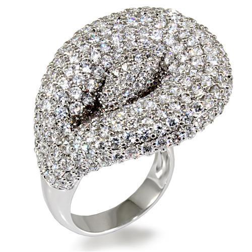LO1482 - Rhodium Brass Ring with AAA Grade CZ in Clear-0
