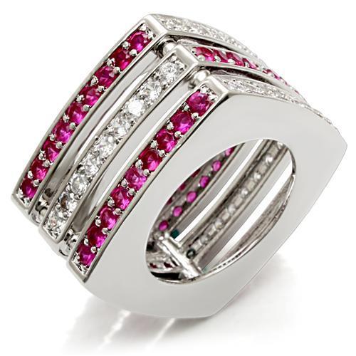 LO1483 - Rhodium Brass Ring with Synthetic Garnet in Ruby-0