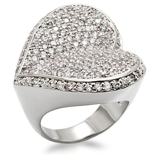 LO1492 - Rhodium Brass Ring with AAA Grade CZ in Clear-0