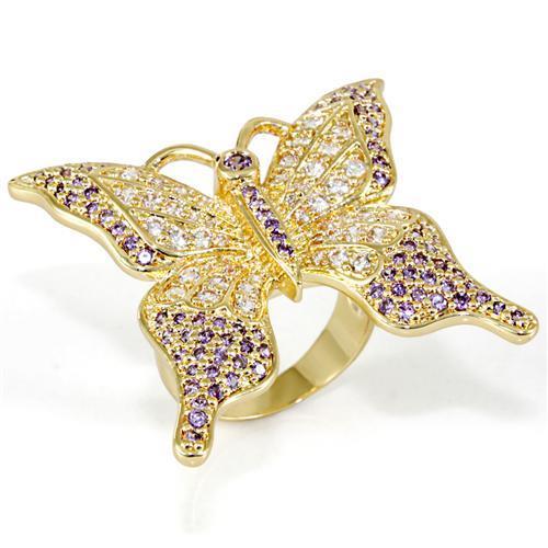 LO1497 - Imitation Gold Brass Ring with AAA Grade CZ in Tanzanite-0