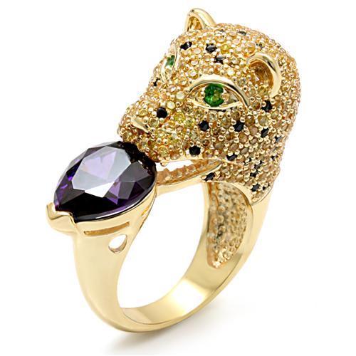 LO1499 - Imitation Gold Brass Ring with AAA Grade CZ in Amethyst-0