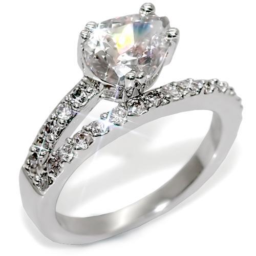 LO1506 - Rhodium Brass Ring with AAA Grade CZ in Clear-0