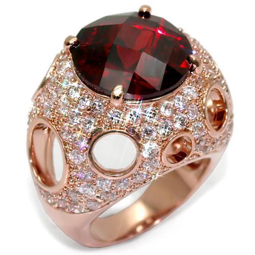 LO1507 - Rose Gold Brass Ring with AAA Grade CZ in Garnet-0