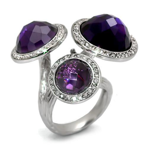 LO1512 - Rhodium Brass Ring with AAA Grade CZ in Amethyst-0