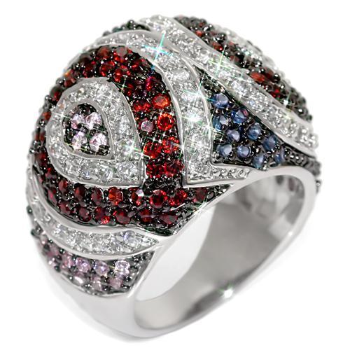 LO1520 - Rhodium + Ruthenium Brass Ring with AAA Grade CZ in Multi Color-0