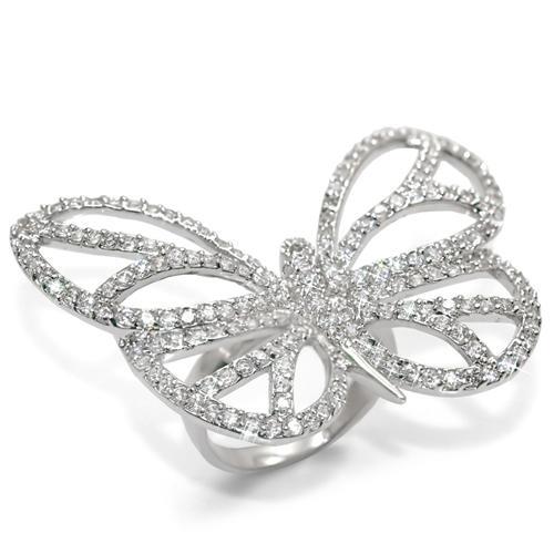 LO1525 - Rhodium Brass Ring with Top Grade Crystal in Clear-0