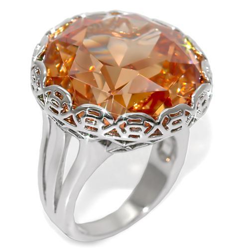 LO1526 - Rhodium Brass Ring with AAA Grade CZ in Champagne-0
