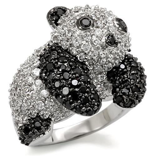 LO1559 - Rhodium + Ruthenium Brass Ring with AAA Grade CZ in Black Diamond-0