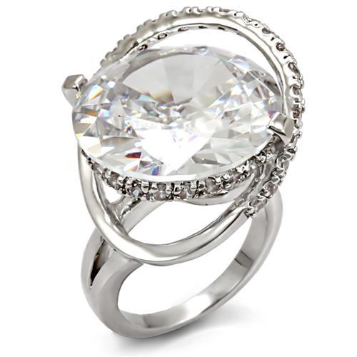 LO1561 - Rhodium Brass Ring with AAA Grade CZ in Clear-0