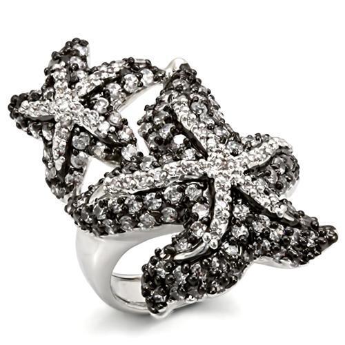 LO1581 - Rhodium + Ruthenium Brass Ring with AAA Grade CZ in Clear-0