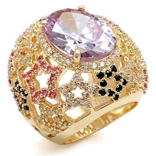 LO1596 - Imitation Gold Brass Ring with AAA Grade CZ in Light Amethyst-0