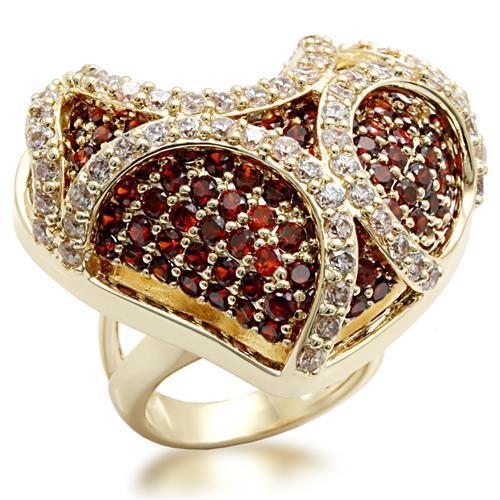 LO1597 - Imitation Gold Brass Ring with AAA Grade CZ in Garnet-0